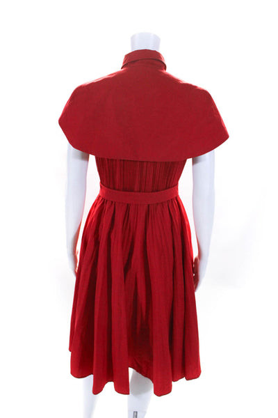 Brandon Maxwell Womens Red Collar Pleated Cap Sleeve Shift Dress Size 2