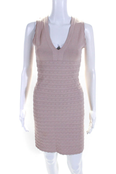 Alaia Womens Light Pink Textured V-Neck Zip Back Sleeveless Shift Dress Size 38