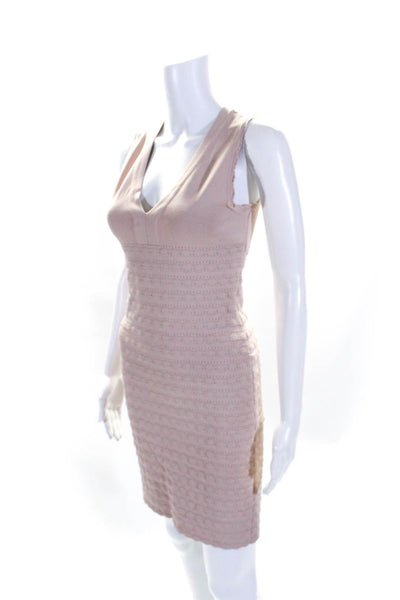 Alaia Womens Light Pink Textured V-Neck Zip Back Sleeveless Shift Dress Size 38