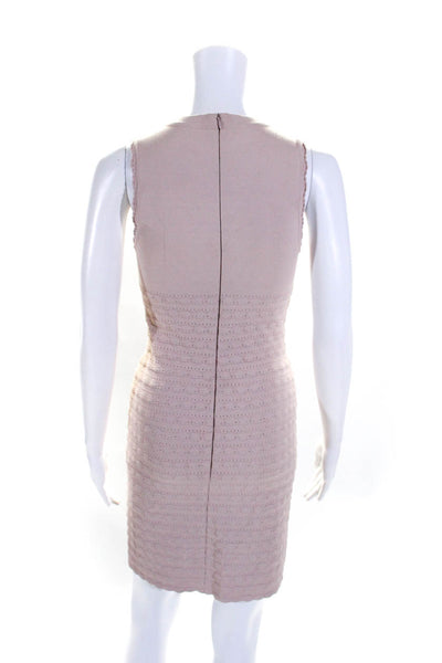 Alaia Womens Light Pink Textured V-Neck Zip Back Sleeveless Shift Dress Size 38