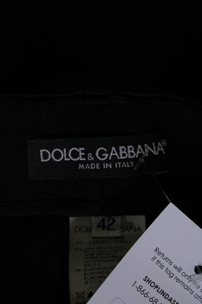 Dolce & Gabbana Womens Black Wool Pleated Straight Leg Dress Pants Size 42