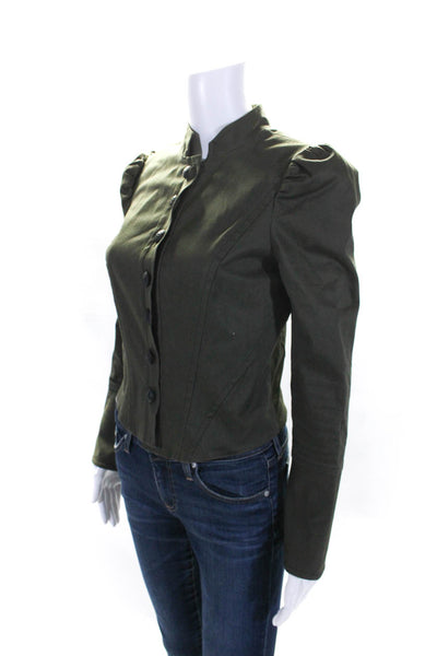 Intermix Womens Olive Green Cotton Crew Neck Puff Long Sleeve Jacket Size S