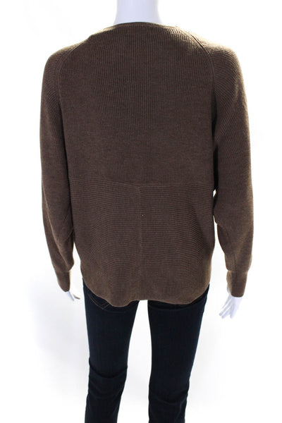 Maac Womens Long Sleeve V Neck Faux Wrap Sweater Brown Cotton Size Small