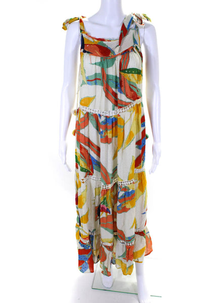 Z & L Womens Beige Multicolor Printed Cut Out Tie Strap Maxi Dress Size M