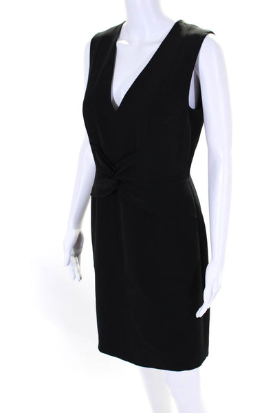 LDT Womens Black V-Neck Twist Front Detail Zip Back Sleeveless Shift Dress Size2