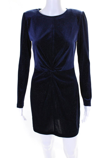 LDT Womens Navy Ribbed Crew Neck Twist Front Long Sleeve Shift Dress Size 2