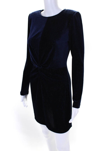 LDT Womens Navy Ribbed Crew Neck Twist Front Long Sleeve Shift Dress Size 2