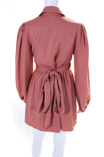 Toccin Womens Pink Textured Collar V-Neck Lined Long Sleeve Wrap Dress Size 2