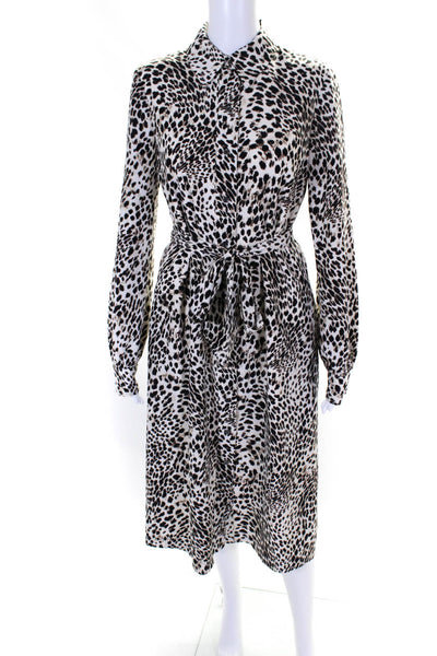 LDT Womens Light Brown Leopard Print Collar Long Sleeve Shift Dress Size 2