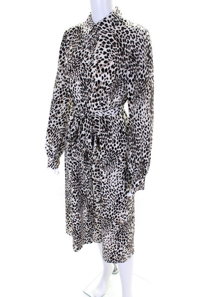 LDT Womens Light Brown Leopard Print Collar Long Sleeve Shift Dress Size 2