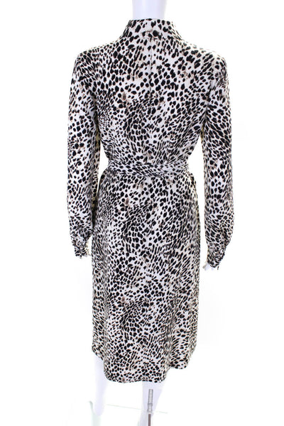 LDT Womens Light Brown Leopard Print Collar Long Sleeve Shift Dress Size 2