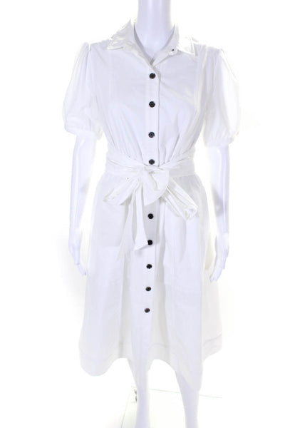 LDT Womens Solid White Collar Belt Puff Short Sleeve Shift Dress Size 4