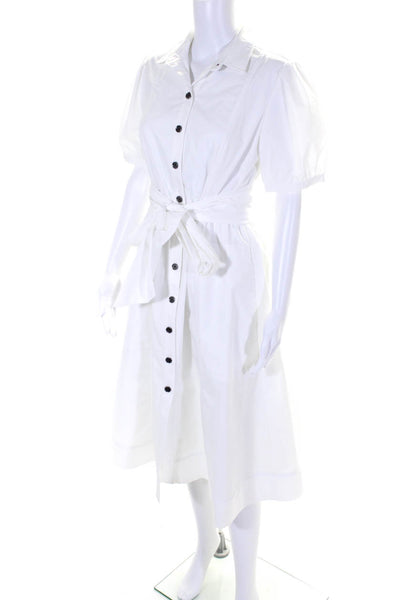 LDT Womens Solid White Collar Belt Puff Short Sleeve Shift Dress Size 4