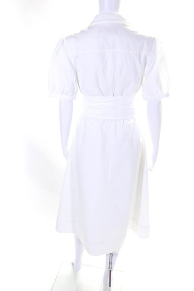 LDT Womens Solid White Collar Belt Puff Short Sleeve Shift Dress Size 4