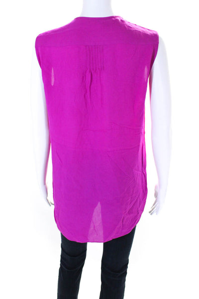 T Tahari Womens Sleeveless Half Button Crew Neck Silk Top Blouse Pink Size Small