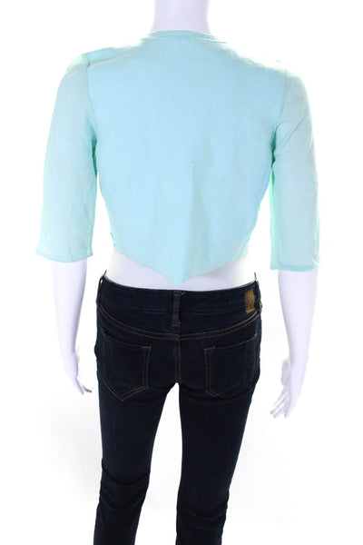 Elie Tahari Womens Hook Front Crew Neck Knit Cardigan Sweater Turquoise Small