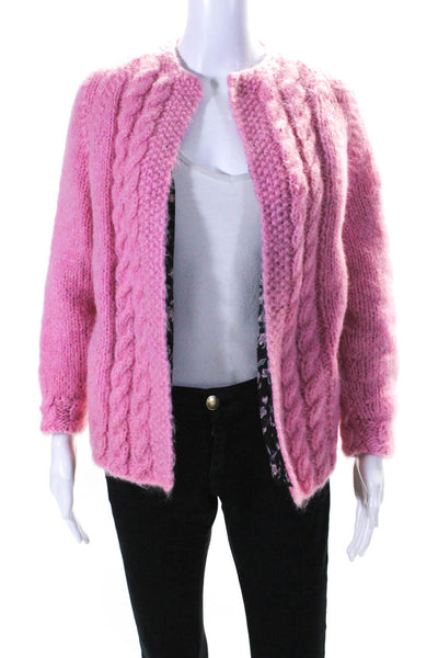 Reloved Womens Cable Knit Long Sleeves Cardigan Sweater Pink Size Small