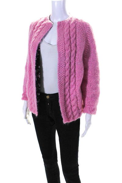 Reloved Womens Cable Knit Long Sleeves Cardigan Sweater Pink Size Small