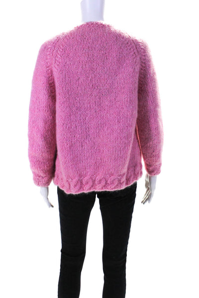 Reloved Womens Cable Knit Long Sleeves Cardigan Sweater Pink Size Small