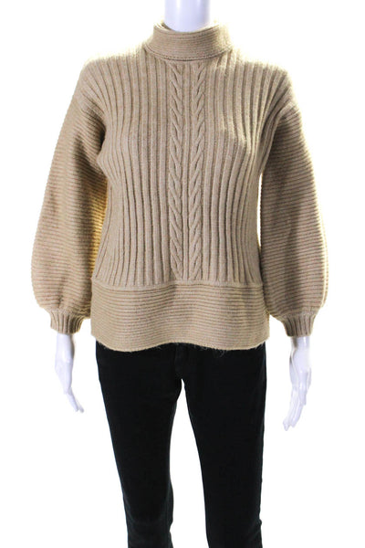 Toccin Womens Cable Knit Long Sleeves Turtleneck Sweater Beige Size Extra Small