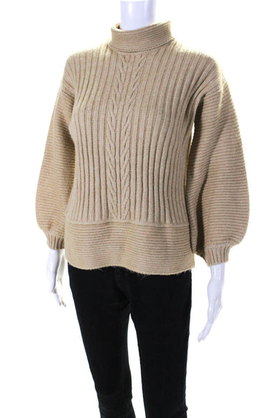 Toccin Womens Cable Knit Long Sleeves Turtleneck Sweater Beige Size Extra Small