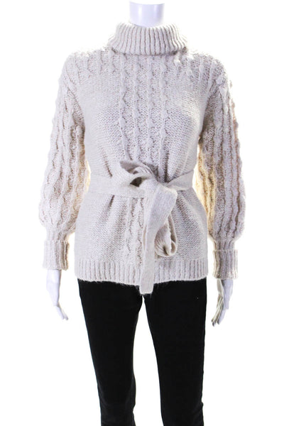 Toccin Womens Thick Knit Belted Turtleneck Sweater White Gold Size Extra Small