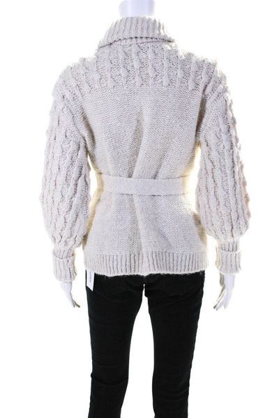 Toccin Womens Thick Knit Belted Turtleneck Sweater White Gold Size Extra Small