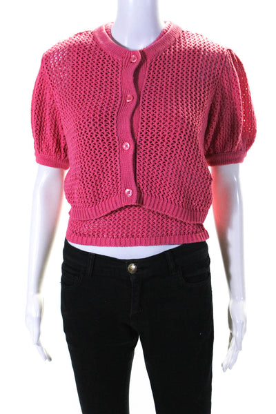 Toccin Womens Open Knit Cardigan Twinset Sweater Pink Cotton Size Extra Small