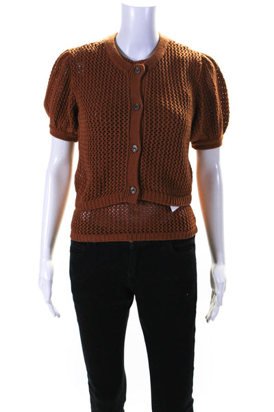 Toccin Womens Short Sleeves Cardigan Twinset Sweater Brown Size Extra Small