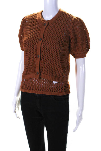 Toccin Womens Short Sleeves Cardigan Twinset Sweater Brown Size Extra Small