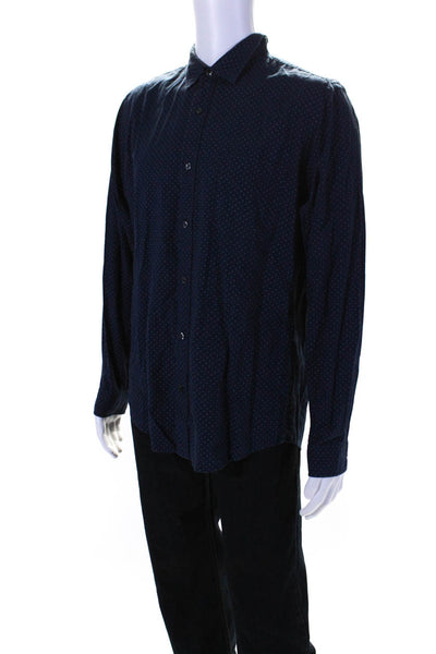 Vince Mens Navy Blue Cotton Printed Long Sleeve Button Down Dress Shirt Size L