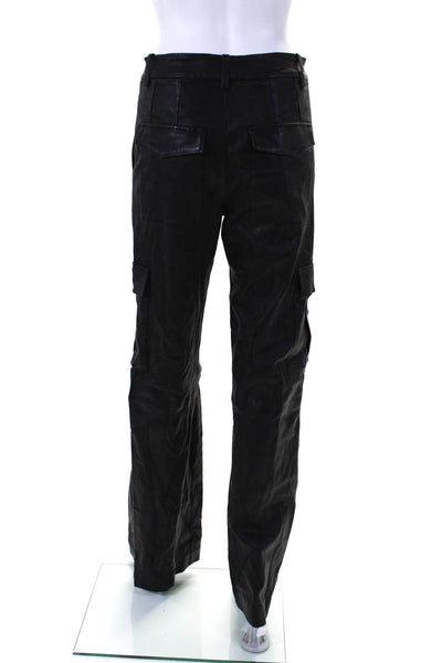 SPRWMN Womens Lamb Leather Hook Closure Mid-Rise Cargo Pants Black Size S