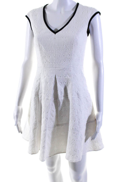 Nanette Lepore Womens Cotton Embroidered Pleated Fit & Flare Dress White Size 0