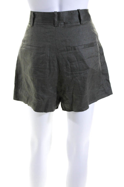 Equipment Femme Womens High Waist Belted Woven Shorts Olive Green Linen Size 8