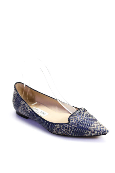 Jimmy Choo Womens Geometric Woven Raffia Ballet Flats Navy Blue Size 38 8