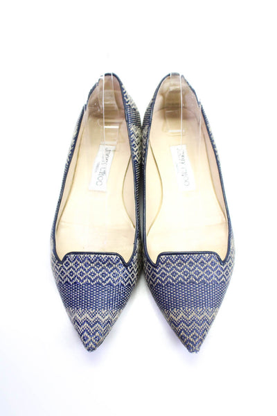 Jimmy Choo Womens Geometric Woven Raffia Ballet Flats Navy Blue Size 38 8