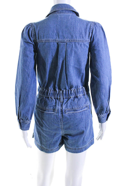 Madewell Womens Blue Medium Wash Collar Button Long Sleeve Denim Romper Size XXS