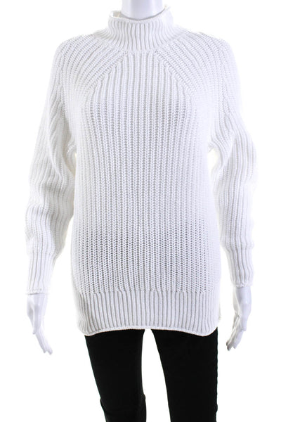 J Crew Womens White Cotton Turtleneck Long Sleeve Pullover Sweater Top Size XS