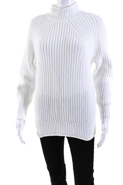 J Crew Womens White Cotton Turtleneck Long Sleeve Pullover Sweater Top Size XS