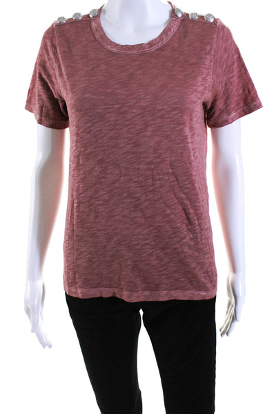 Veronica Beard Womens Red Button Detail Crew Neck Short Sleeve Tee Top Size XS