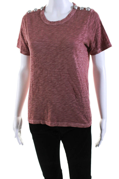 Veronica Beard Womens Red Button Detail Crew Neck Short Sleeve Tee Top Size XS