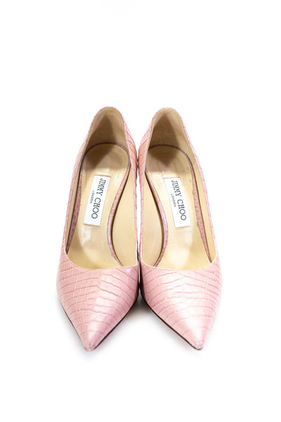 Jimmy Choo Womens Pink Reptile Embossed Leather Pointed Toe Pumps Shoes Size 9