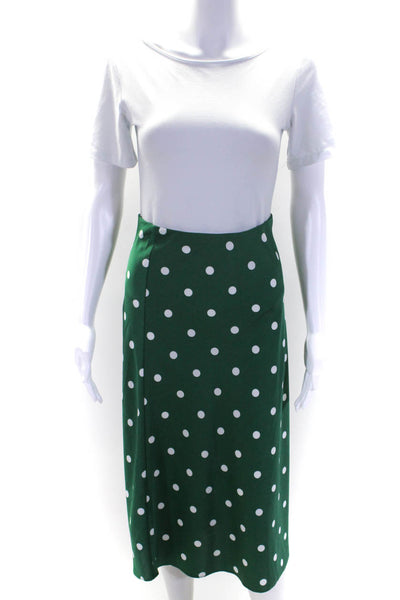 J Crew Womens Elastic Waistband Polka Dot Satin A Line Skirt Green White 2XS