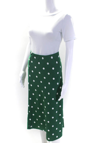 J Crew Womens Elastic Waistband Polka Dot Satin A Line Skirt Green White 2XS