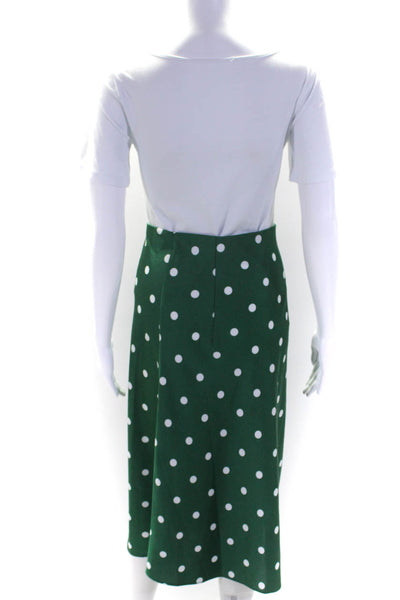 J Crew Womens Elastic Waistband Polka Dot Satin A Line Skirt Green White 2XS