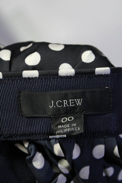 J Crew Womens Side Zip Knee Length Satin Polka Dot Skirt Navy White Size 00