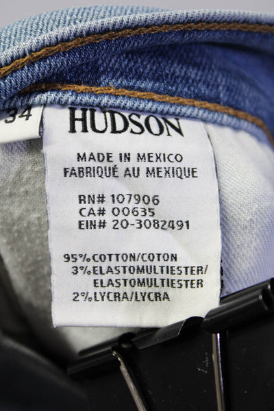 Hudson Mens Cotton Light Washed Zipped Straight Leg Jeans Blue Size EUR34