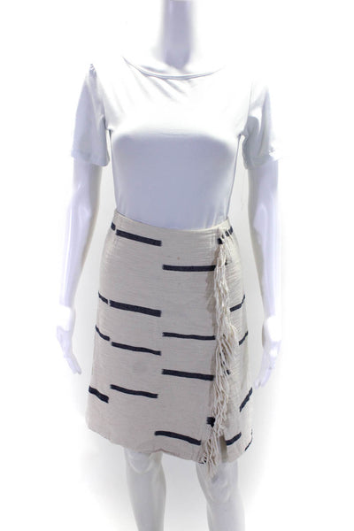 Tory Burch Womens Striped Side Zip Side Tassle Skirt White Size Small