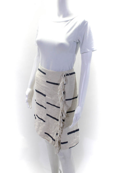 Tory Burch Womens Striped Side Zip Side Tassle Skirt White Size Small