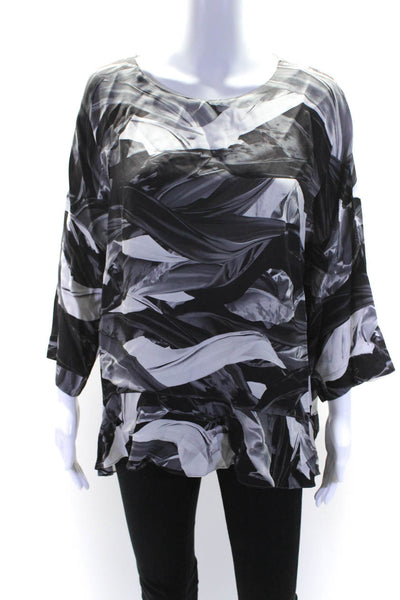 Escada Sport Womens Crepe Abstract Print 3/4 Sleeve Blouse Top Black Size 42